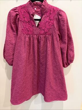 Fuchsia Lace-Texture Peasant Dress